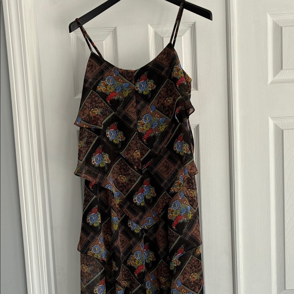 Free People Floral Brown Black Midi Dress Size 10